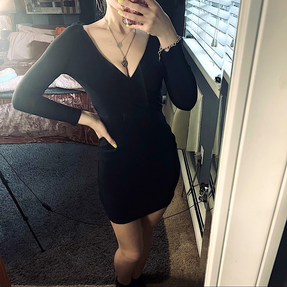 NWT free people beach black ribbed deep v bodycon dress